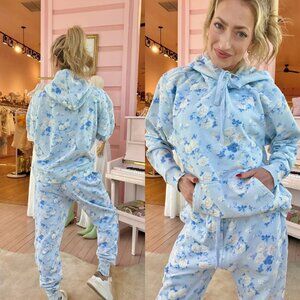 LoveShackFancy Lolana Sweatpant and Nacova Hoodie SET Whisper Blue Ditsy Floral